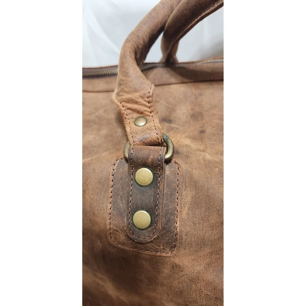Wine Enthusiast Distressed Brown Leather Duffel Bag Weekend Brass Hardware READ!